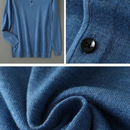 High quality worsted  spun collar wool sweater men's spring and autumn business polo sweater thin long sleeved knitted T-shirt