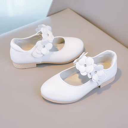 Autumn Girl's Mary Janes Appliques Low Heel Beautiful Kids Princess Shoe Three Colors Pointed Toe Breathable Children Shoe 26-36
