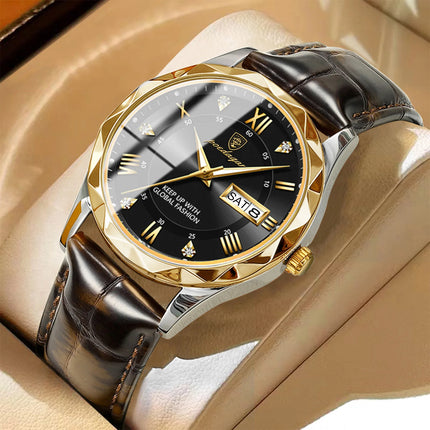 POEDAGAR Original Luxury Men's Watch Waterproof Luminous Date Week Sports Men's Watches Classic Business Quartz Leather Men Watch