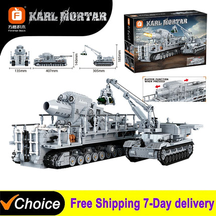 2875Pcs Creative Famous War Military Weapons Carl Mortar Building Blocks Model Tank Bricks Toys for Boys Birthday Gift Set