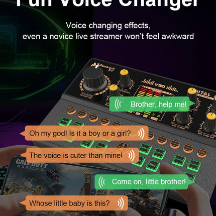 Gaming Audio Mixer,Streaming Mixer with Audio Interface BT Sound Board Voice Changer Sound Card,for PC Phone Live Streaming
