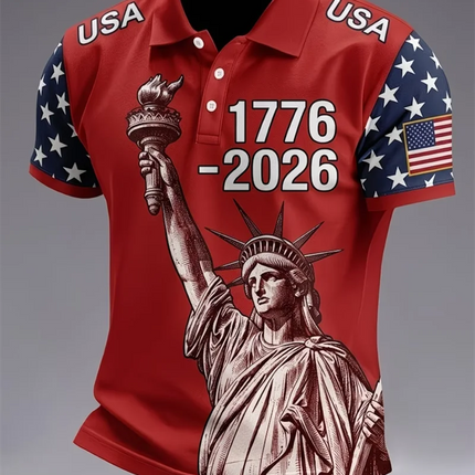 Custom American Flag Statue Of Liberty Couple Polo Shirt Men Women USA 250 Patriotic Print Casual Streetwear Sportswear Shirts