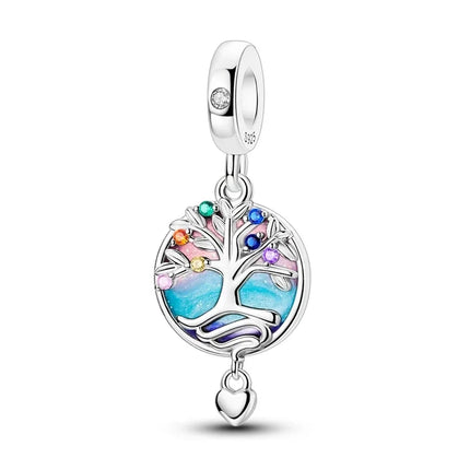 100% 925 Sterling Silver Blue Round Crystal Life Tree Angel Star Moon Pendants Charms Fit 925 Original Bracelets DIY Jewelry
