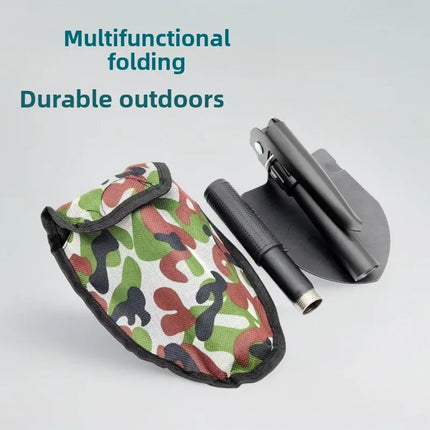 Outdoor Folding Shovel Mini Portable Camping Digging Tool with Compass Multifunctional Small Tactical Shovel for Hiking Fishing