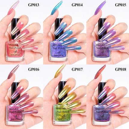 2pcs 8ml Chameleon Nail Polish Set Gorgeous Glitter Galaxy Chrome Holographic Nail Polish No-Bake Quick Dry Long-Lasting Nails