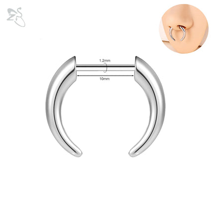 ZS 1PC 16G Buffalo Horn Nose Piercing Stainless Steel Pincher Plug In Septum Ring Stretcher Expander Gold Color Nose Ring 8mm