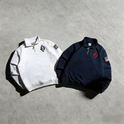 Y2K trendy quarterzip jacket celebrity jee Embroidery white men casual shirts American vintage loose streetwear Oversized coat