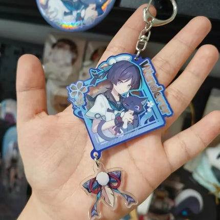 Game Genshin Impact Furina Wanderer Scaramouche Cosplay Keychain Acrylic Figure Key Chain Backpack Decoration Keyring Prop