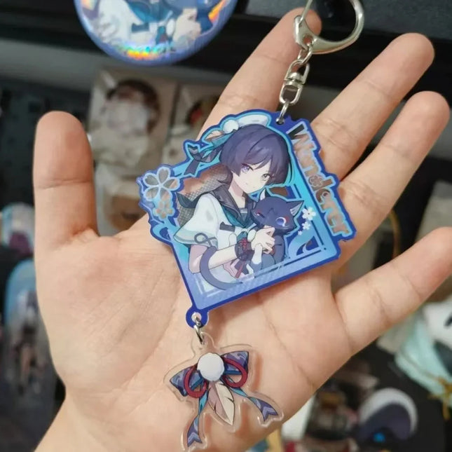 Game Genshin Impact Furina Wanderer Scaramouche Cosplay Keychain Acrylic Figure Key Chain Backpack Decoration Keyring Prop