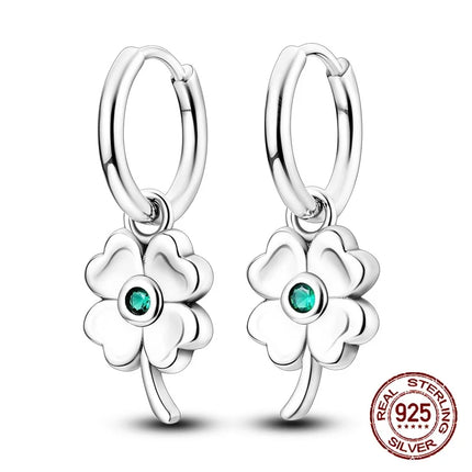 New in 925 Sterling Silver Lucky Clover Earrings for Women Girl Green Leaf Ear Studs Fine Jewelry Fashion Luxury Anniversary