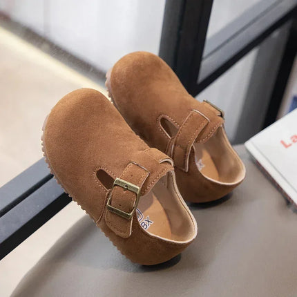 Boys Girls Flat Shoes Retro Non-slip Sweet Kids Moccasins Soft Sole 2024 New Fashion Children Leather Shoes Hook&loop Elegant