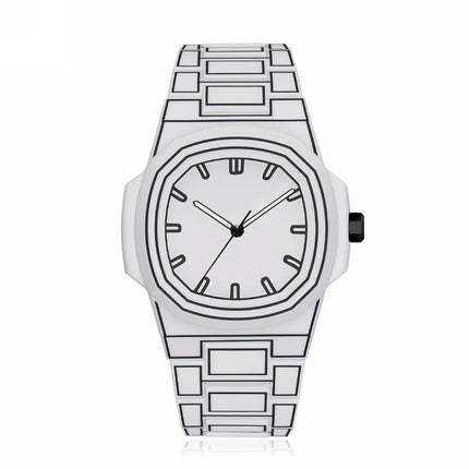 Top-quality luxurious men's sketch quartz watch with Arabic numeral display in 3D comic style