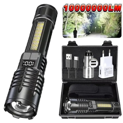Rechargeable LED Flashlight Zoomable Torch with LCD Display 5 Modes Waterproof High Power Hand Light Outdoor Wilderness Camping