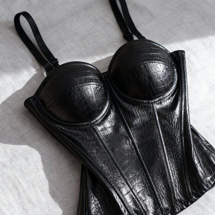 PU Leather Fishbone Strapless Bralette Tank Top Women's Sexy Slim Fit Summer Innerwear Outerwear Waist Cinching Bandeau