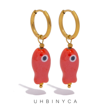 Stainless Steel Ceramic Fish Earrings for Women, Summer Dopamine Jewelry with Vibrant Colorful Pendant Hypoallergenic Gift