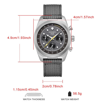 CADISEN Titanium TI-7 MULTISYNC New Moon Mens Watches Canvas Chronograph VK63 Men Gift AR Sapphire Luxury Quartz Watch For Man
