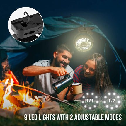 10000mAh rechargeable battery camping fan, three-speed, remote control with hook, 360° rotation
