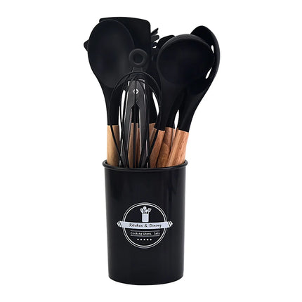 12Pcs Silicone Cooking Utensils Set For Non-stick Cookware Black Kitchen Cuisine Outils Cookware Heat Resistant Accessoires