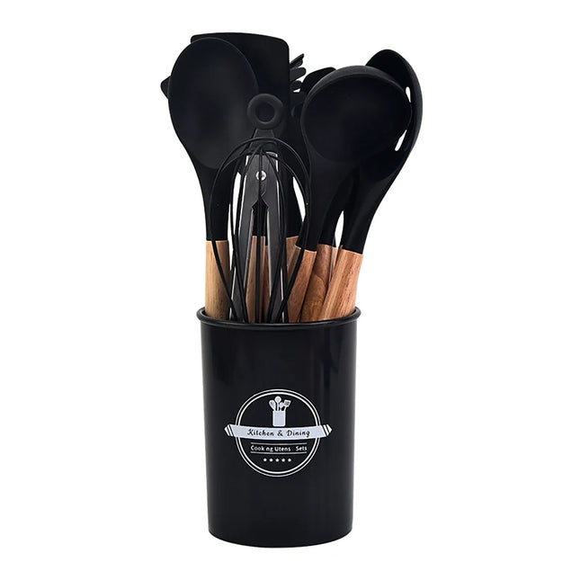 12Pcs Silicone Cooking Utensils Set For Non-stick Cookware Black Kitchen Cuisine Outils Cookware Heat Resistant Accessoires