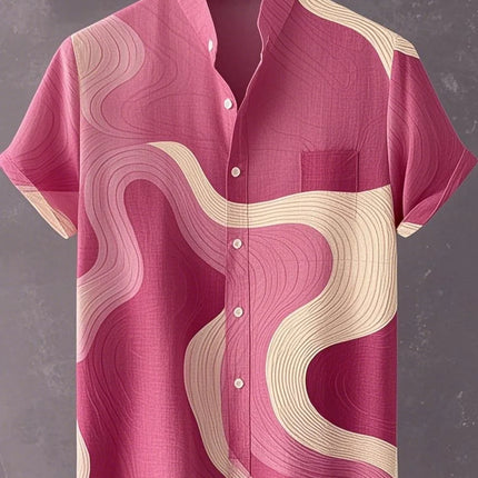 Chemise à manches longues et col montant pour homme, nouvelle collection printemps-automne, imprimée en 3D, rayures irrégulières