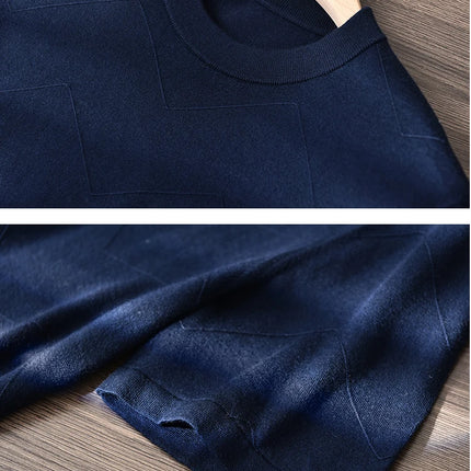 85% Silk + 15% Cashmere Men's T-shirt Casual Solid Color Knitted Pullover Short-Sleeved Round Neck Tees Basic Tops