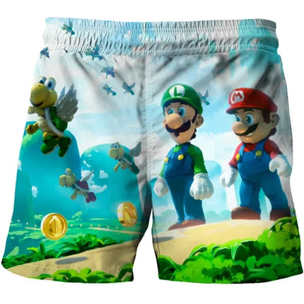 New Super  Beach Shorts Cartoon Animation Marios 3d Print Boys Casual Board Shorts Children's Marios Sports Pants Swimming Pants