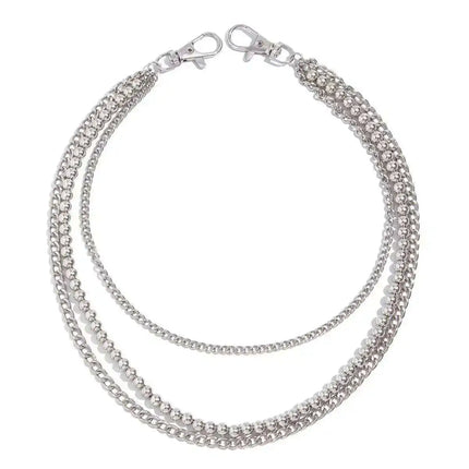 KunJoe Punk Rock Multilayer Metal Pants Chain Wallet Belt Chain Men Women Versatile Beaded Keychain Trousers Jeans Accessories