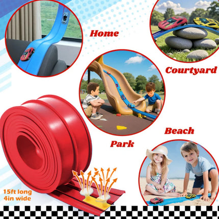 Kids' Flexible 13ft & 16ft Racing Track Kit with Suction Attachments and 4 Petite Racecars