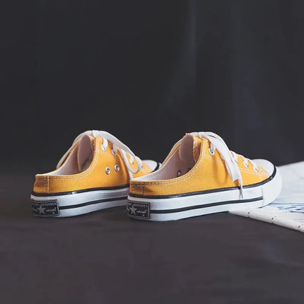 Flat Bottom Canvas Shoes Women's Versatile Low Cut Rubber Sole Pure Color Adult Slip-On Fashion Trendy White Sneakers