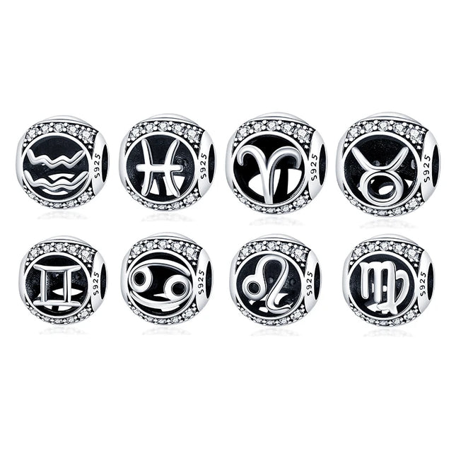 Hot Sale 925 Sterling Silver 12 Constellation Beads Charm Fit Original Pand 3mm Bracelet For Women Jewelry Birthday Fashion Gift