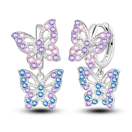 925 Sterling Silver Inlaid Zircon Butterfly Earrings Insect Element Original Design Women's Fashion Party Jewelry Gift Ear Loops