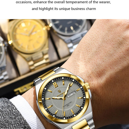 POEDAGAR Top Fashion Men Watches Stainless Steel Waterproof Luminous Classic Male Watch Date Week Men's Quartz Wristwatch Reloj