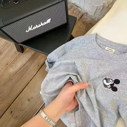 Baby Boys Girls Clothes 2025 Spring Children Cartoon Mickey Mouse Striped Raglan Sleeve Long Sleeve T-shirt Kid Fashion Clothing