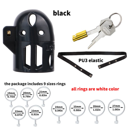 FRRK Male Chastity Cage No Base Ring Bullet Penis Design Lock Elastic Strap Belt Harness 9 Sizes Cock Ring Bondage Adult Sex Toy