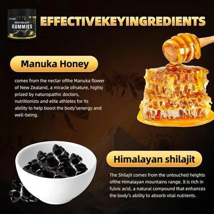 Gold Shilajit Gummies - Immune Support, Promotes Brain and Heart Health, Anti-aging, Benefits for Overall Well-being