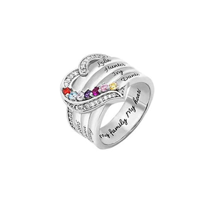Personalized 1-8 Birthstone Rings Family Mothers Cubic Zirconia Ring Custom Engraved Name Rings Jewelry for Women Grandma Couple