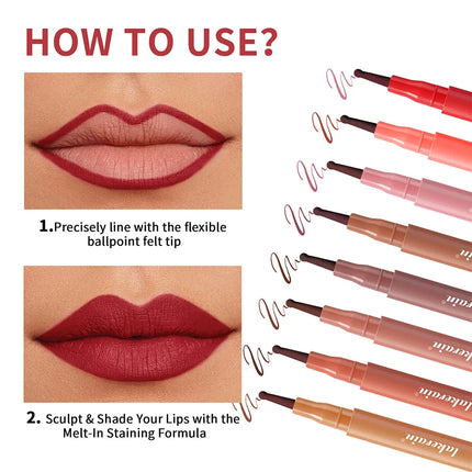 Lakerain Lip Liner Pencil Ballpoint Felt Tip Transfer-proof Lip Liner Stain Smudge-proof Waterproof Lip Liners Natural Makeup