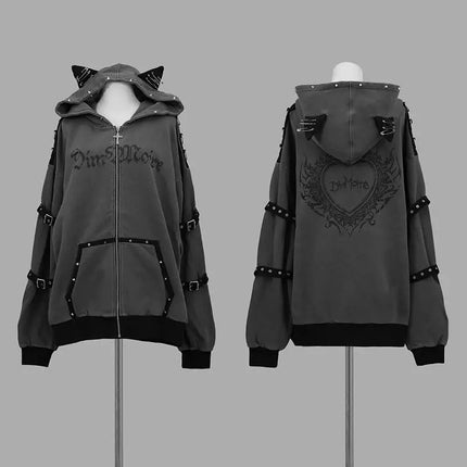 Autumn Gothic American Retro Zipper Hoodie Jacket Women Embroidery Letter Design Sweatshirt Harajuku 2000s Warm Tops Clothes