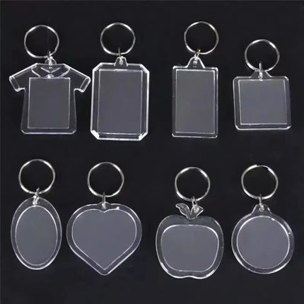 1/100pcs Blank Acrylic Picture Keychain DIY Clear Insert Photo Split Key Ring Frame Key Chains Anniversary Graduation Gift