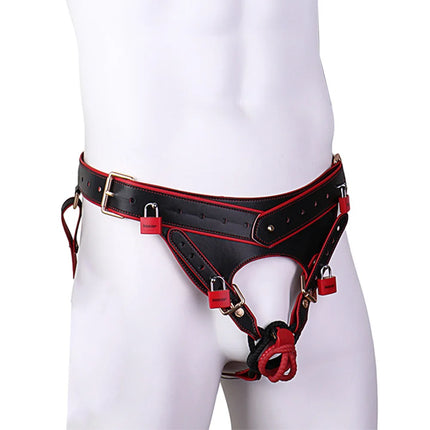 LEZEE Male Chastity Cage Oath Bearer Pants High Quality Microfiber Restraint Strap Leather Belt Urethral Lock Men's Body Harness