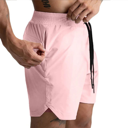 2025 New Men's Shorts Single-Layer Woven Quick Dry Solid Color Running Fitness Sports Casual American Fifth Pants Comfortable