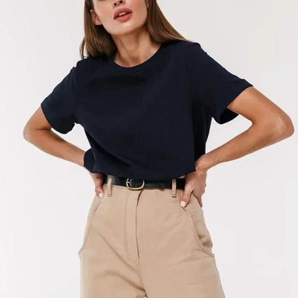 Bornladies Summer 100% Cotton Women's T-shirt Bottoming Basic Fashionable Solid Lady Short Sleeve Loose Tops Shirts 230g/㎡ Tops