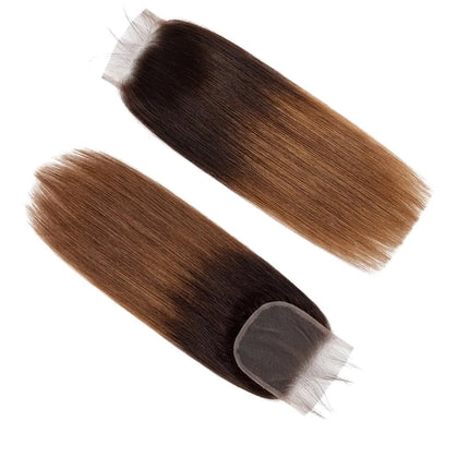 4x4 Lace Closure Straight Brazilian Human Hair Free Part Silky Straight Lace Closure T4/30 Brown