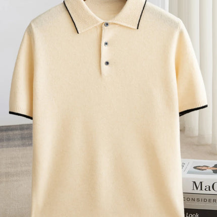 100% Merino Wool T-shirt Men's POLO Collar Short Sleeve Pullover 2025 Spring/Autumn New Fashion Knit Business Casual Sweater Tee
