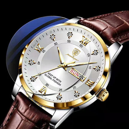 POEDAGAR Casual High Quality Men Watch Waterproof Luminous Leather Original Man Wristwatch Quartz Business Watches For Men Reloj