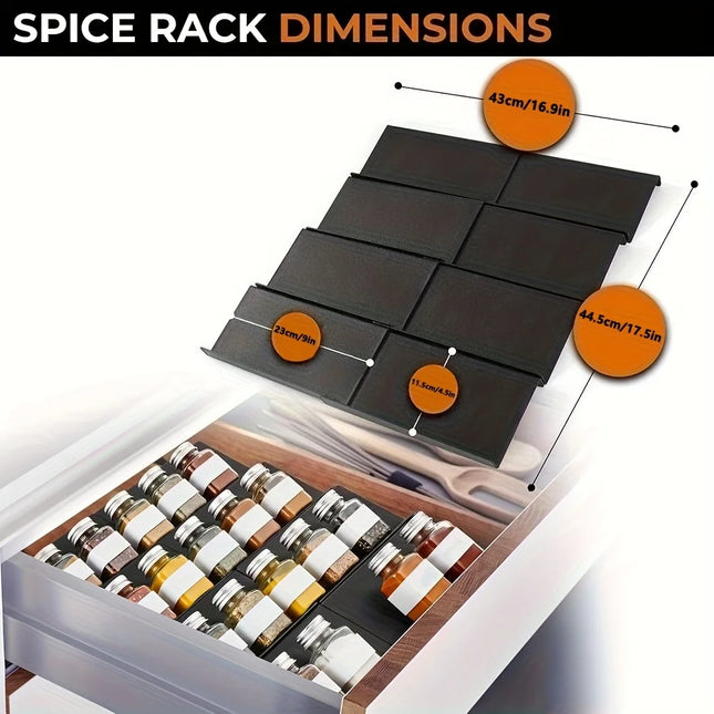 6pcs Expandable Spice Drawer Organizer ,Durable Plastic Cabinet & Shelf Storage Rack for Kitchen, Workspace, Pantry