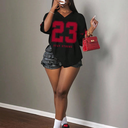  Casual Minimalist Letter NO.23 Graphic T-Shirt For Women Summer Sports Jersey Suitable For Basketball Games Y2k Ladies Clothes