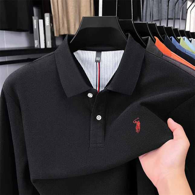 100% pure cotton men's long sleeve polo shirt designer brand high-end luxurious pony embroidery new Paul casual lapel T-shirt
