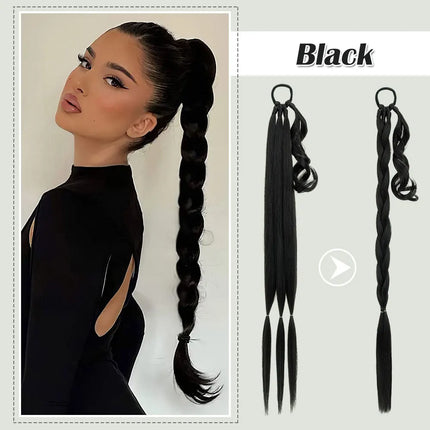 Snoilite Synthetic Long Twist Braid Ponytail Extensions With Rubber Band 34" Boxing Braided Hair Extensions For Women Daily Use