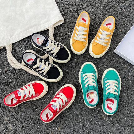 8037 Low cut solid color lace-up children's canvas shoes breathable boys and girls board shoes cloth shoes comfortable